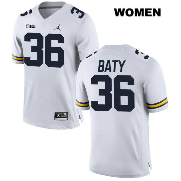 Women's NCAA Michigan Wolverines Ramsey Baty #36 White Jordan Brand Authentic Stitched Football College Jersey VU25L05XM